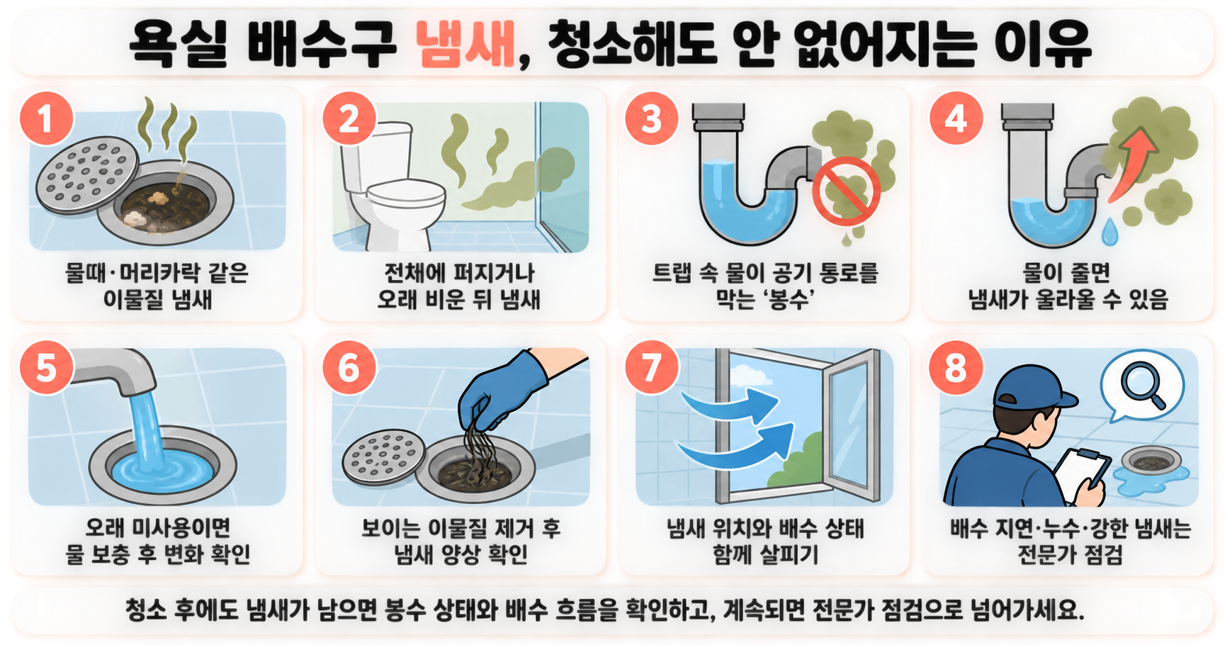 욕실 배수구 냄새, 청소해도 안 없어지는 이유