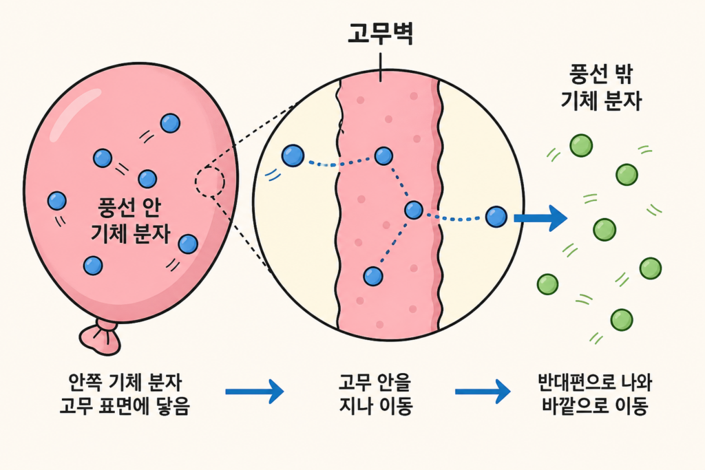 풍선은 묶어 뒀는데 왜 자꾸 작아질까? 설명 도식