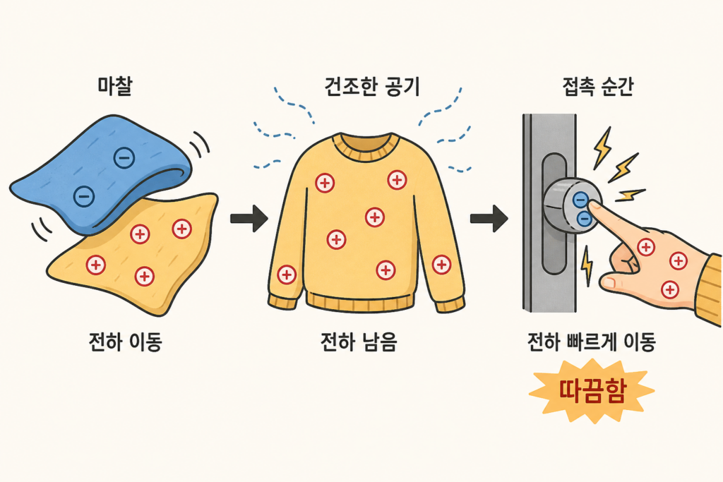 옷 정전기 이유: 건조한 날 옷을 벗을 때 왜 더 잘 생길까? 설명 도식