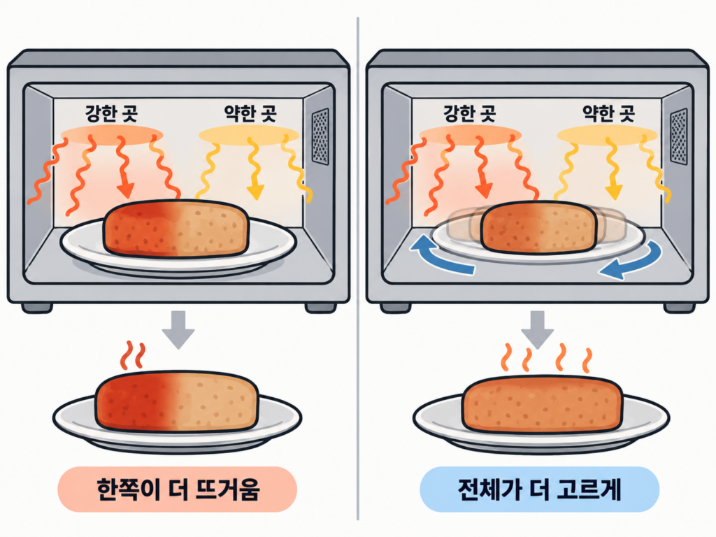 전자레인지 접시는 왜 돌까? 전자파 때문이 아니었다 설명 도식