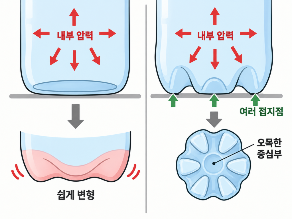 페트병 바닥은 왜 꽃 모양일까? 탄산병 밑이 울퉁불퉁한 진짜 이유 설명 도식