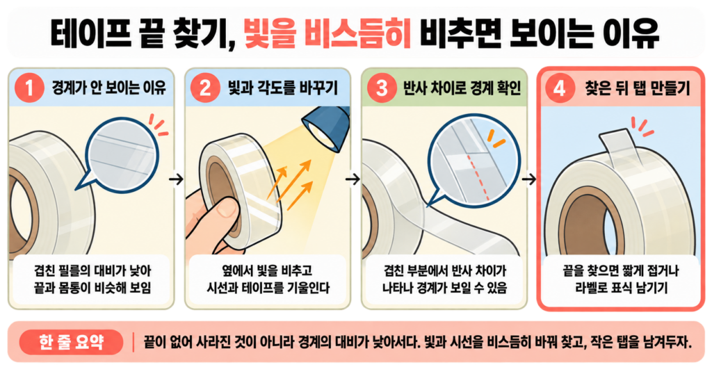 테이프 끝 찾기, 빛을 비스듬히 비추면 보이는 이유