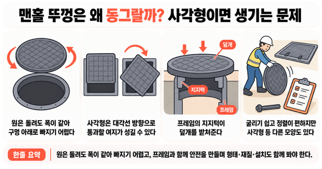 맨홀 뚜껑은 왜 동그랄까? 사각형이면 생기는 문제