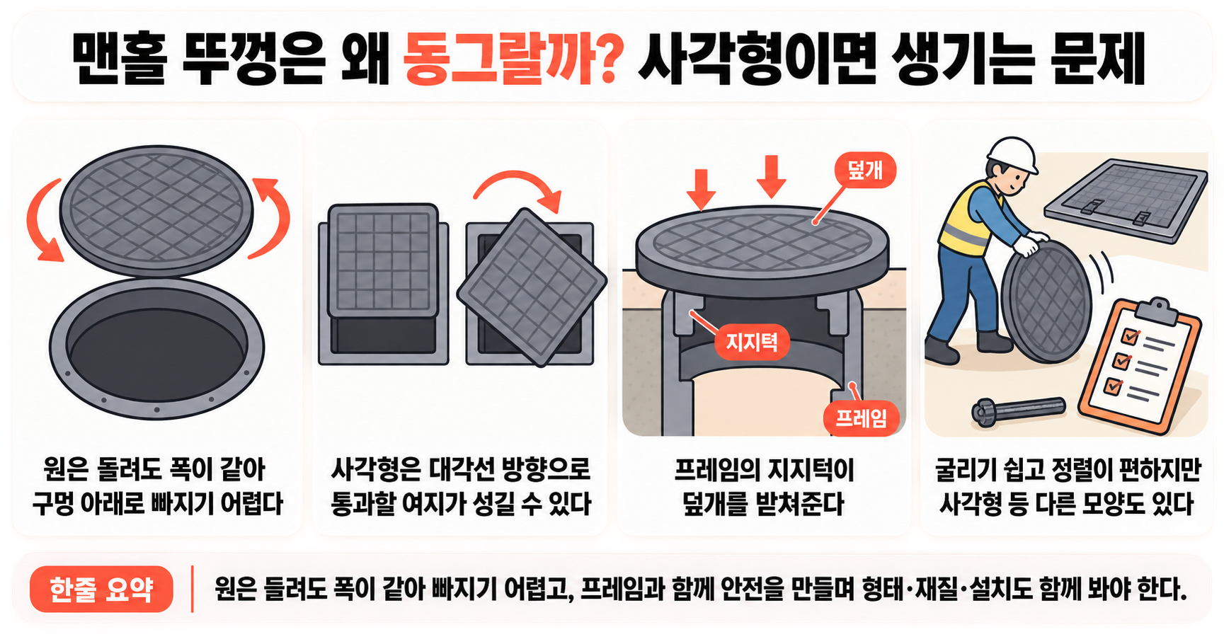 맨홀 뚜껑은 왜 동그랄까? 사각형이면 생기는 문제