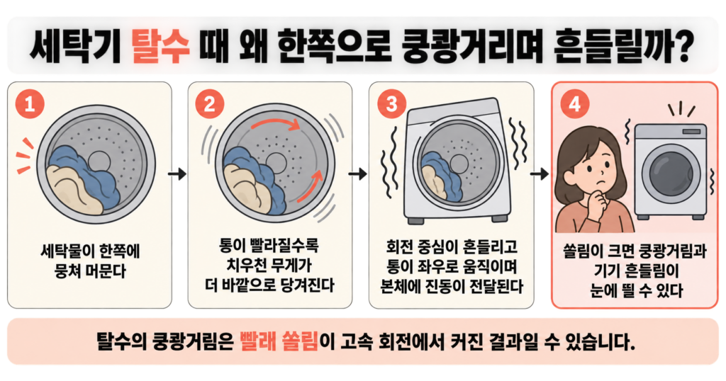 세탁기 탈수 때 왜 한쪽으로 쿵쾅거리며 흔들릴까?