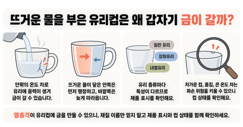뜨거운 물을 부은 유리컵은 왜 갑자기 금이 갈까?