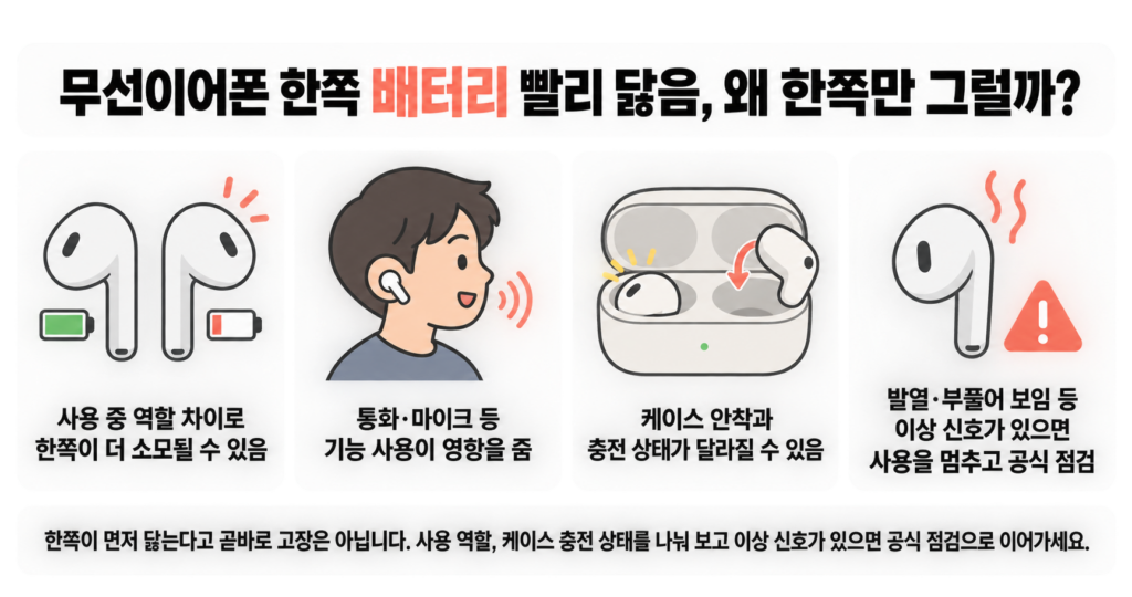 무선이어폰 한쪽 배터리 빨리 닳음, 왜 한쪽만 그럴까?