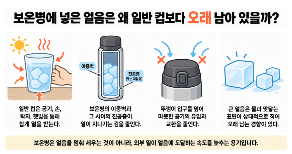 보온병에 넣은 얼음은 왜 일반 컵보다 오래 남아 있을까?