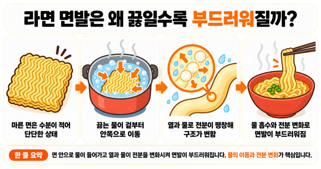 라면 면발은 왜 끓일수록 부드러워질까?