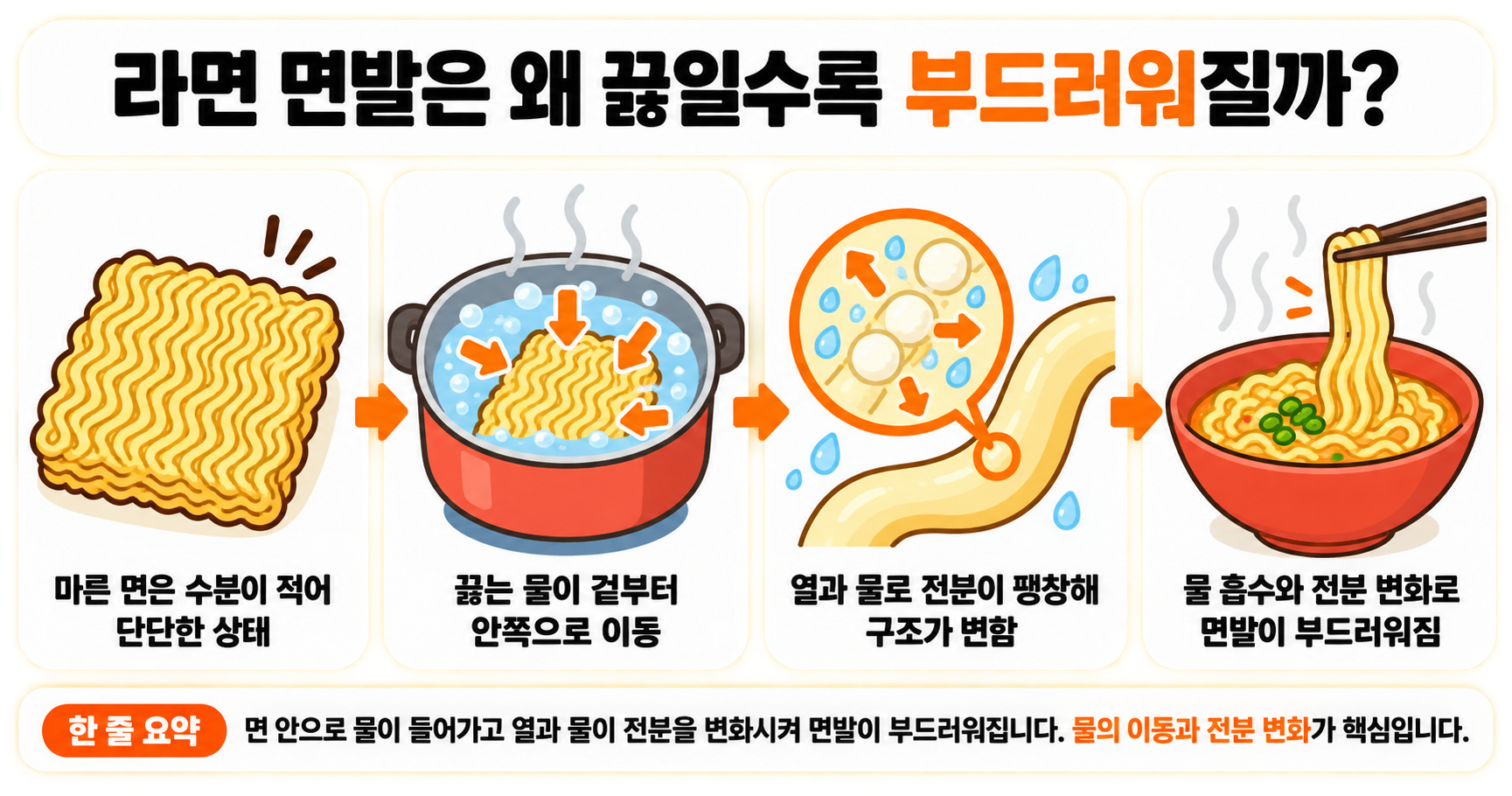 라면 면발은 왜 끓일수록 부드러워질까?