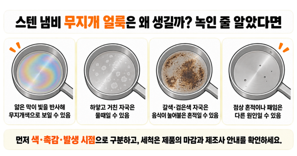 스텐 냄비 무지개 얼룩은 왜 생길까? 녹인 줄 알았다면
