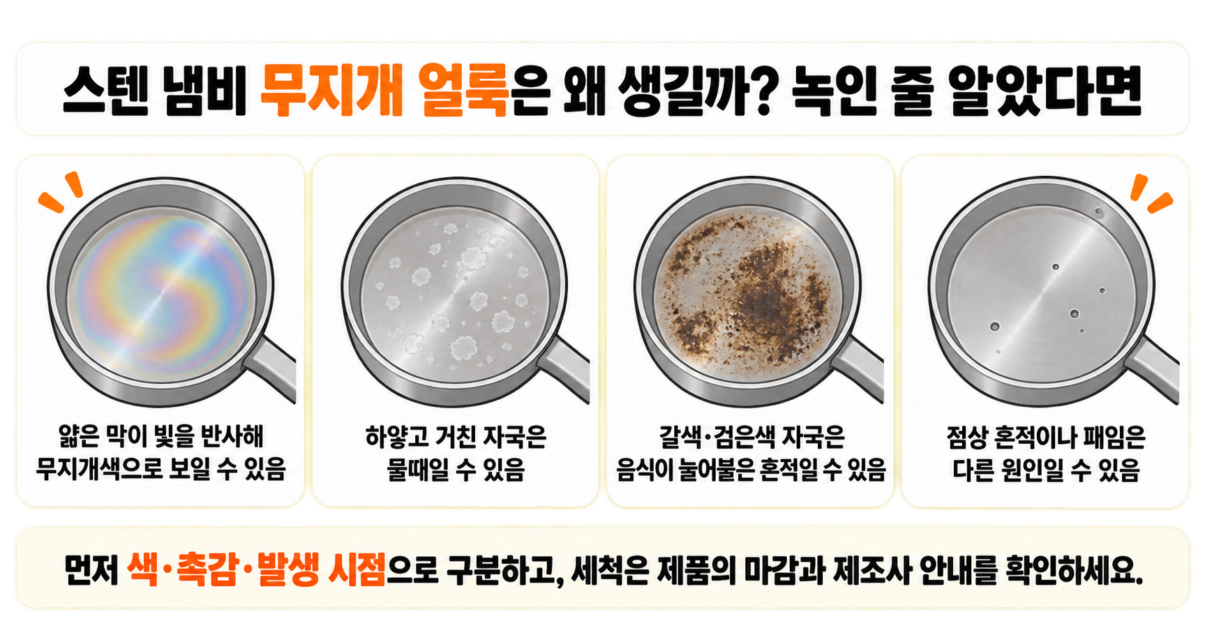 스텐 냄비 무지개 얼룩은 왜 생길까? 녹인 줄 알았다면