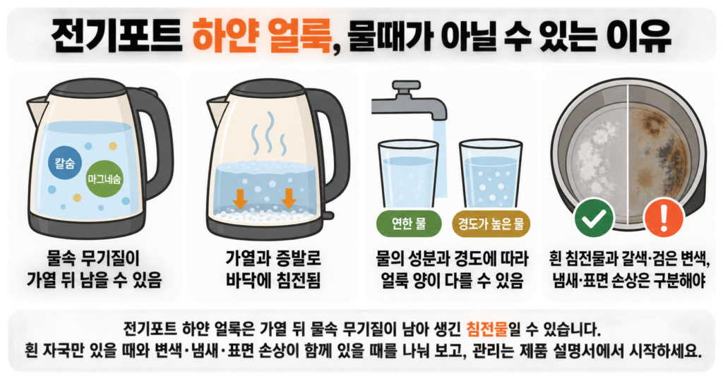 전기포트 하얀 얼룩, 물때가 아닐 수 있는 이유