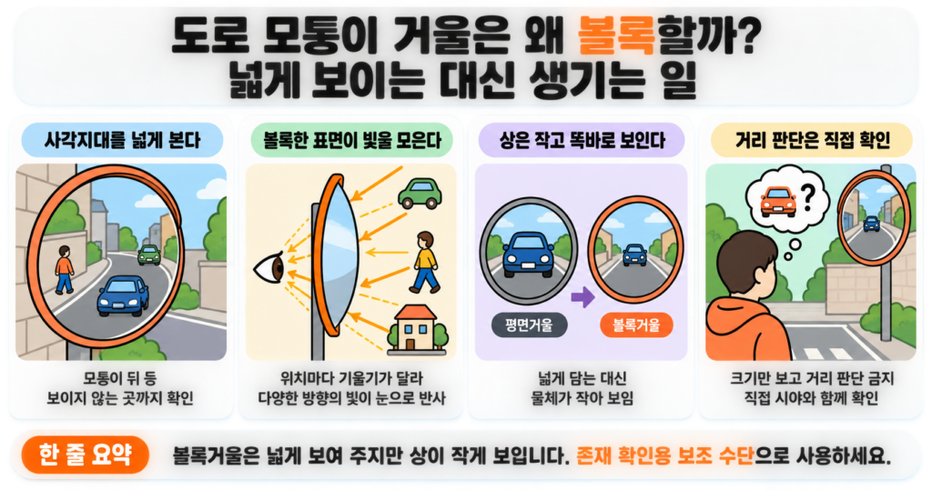 도로 모퉁이 거울은 왜 볼록할까? 넓게 보이는 대신 생기는 일