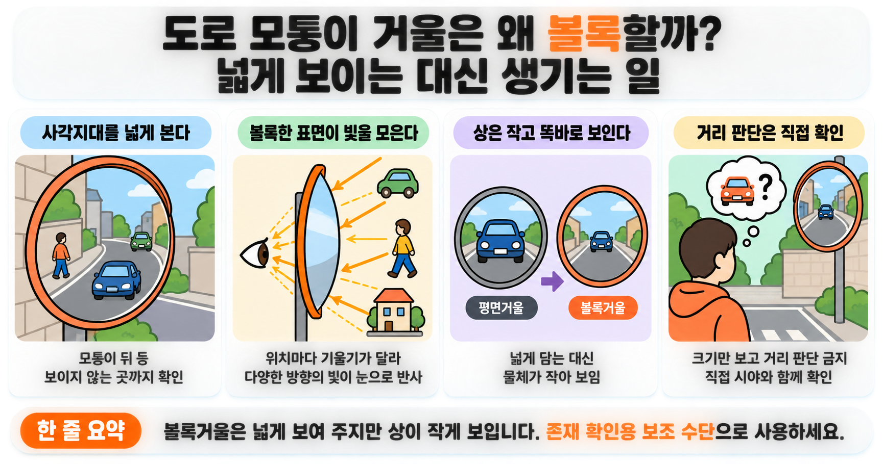 도로 모퉁이 거울은 왜 볼록할까? 넓게 보이는 대신 생기는 일