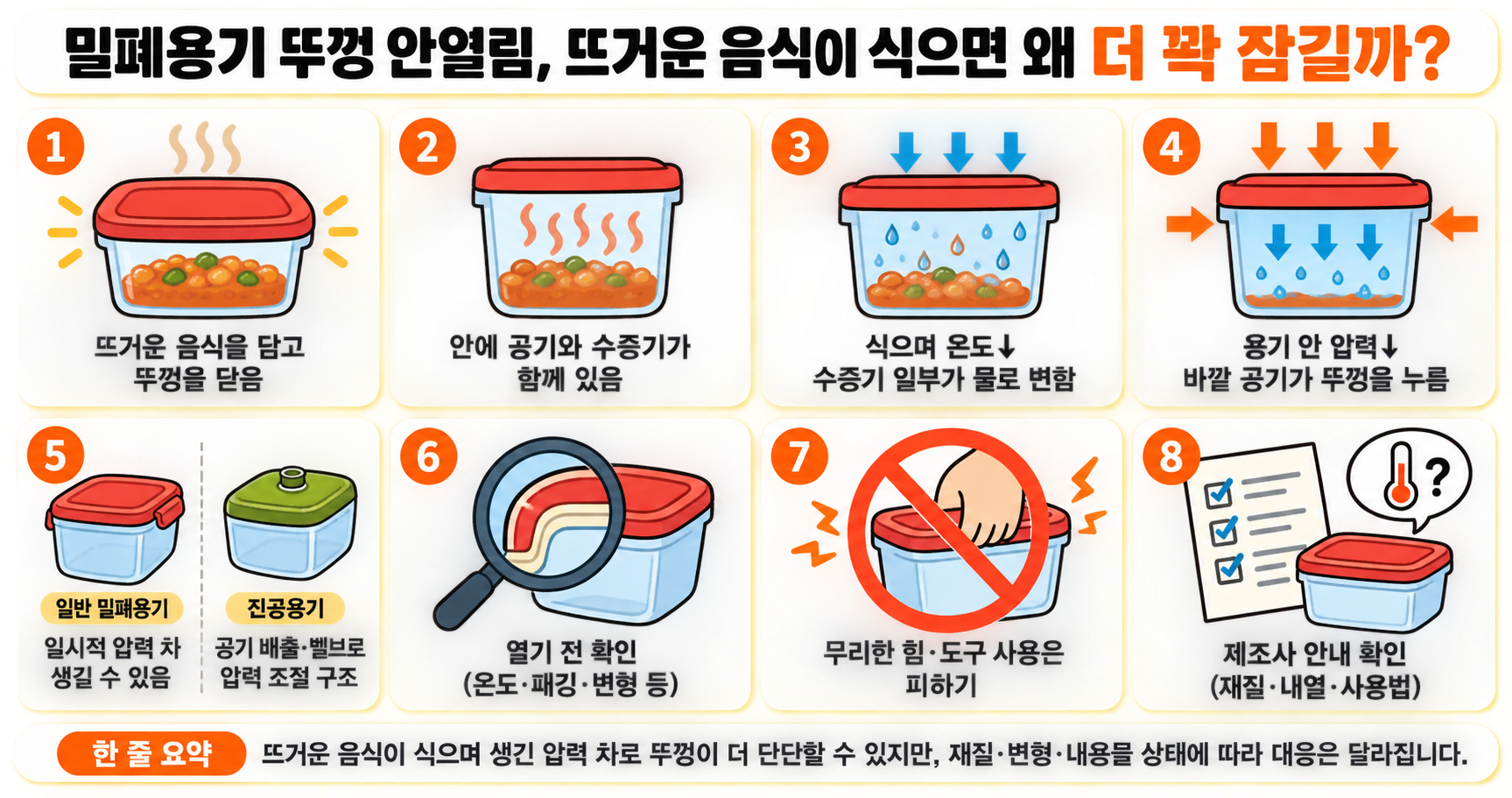 밀폐용기 뚜껑 안열림, 뜨거운 음식이 식으면 왜 더 꽉 잠길까?