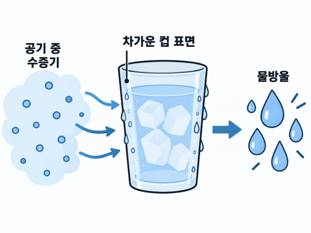 컵 물방울 생기는 이유, 음료가 새는 걸까? 설명 도식