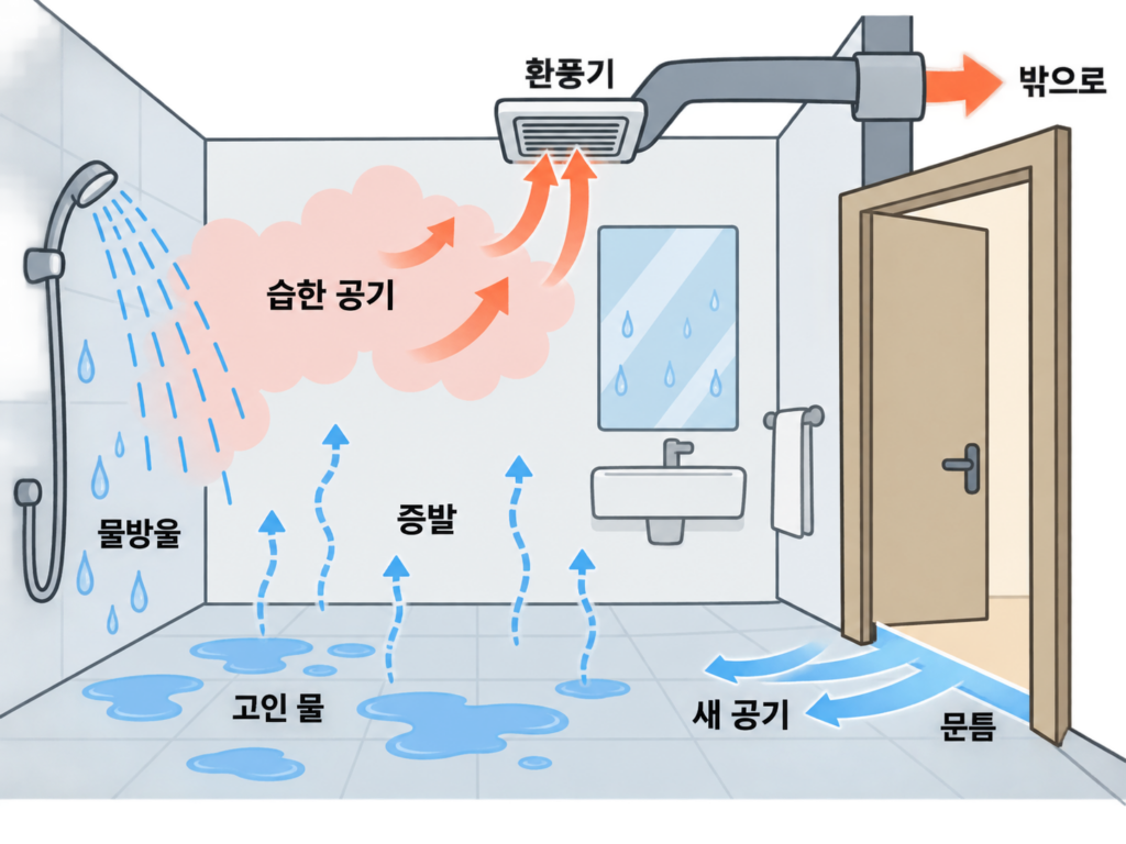 샤워 후 환풍기, 몇 분보다 더 중요한 건 따로 있다 설명 도식