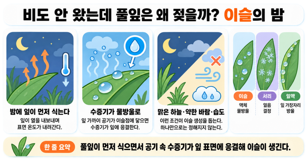 비도 안 왔는데 풀잎은 왜 젖을까? 이슬의 밤
