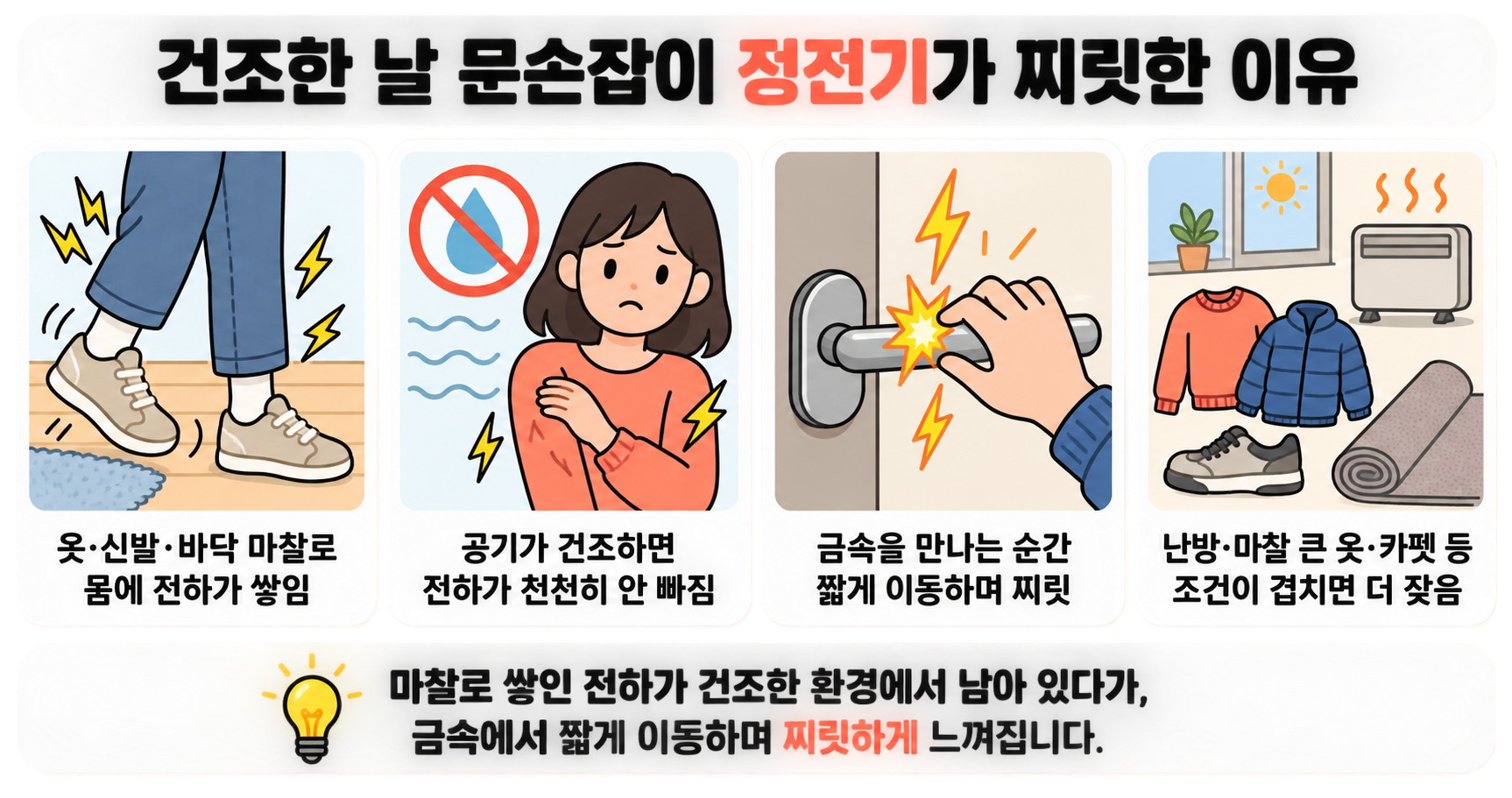 건조한 날 문손잡이 정전기가 찌릿한 이유