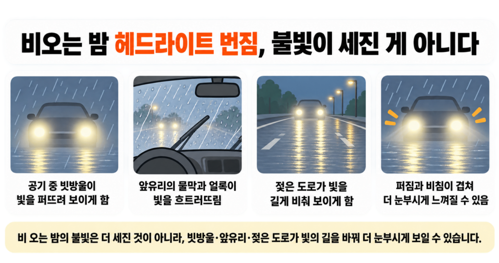 비오는 밤 헤드라이트 번짐, 불빛이 세진 게 아니다