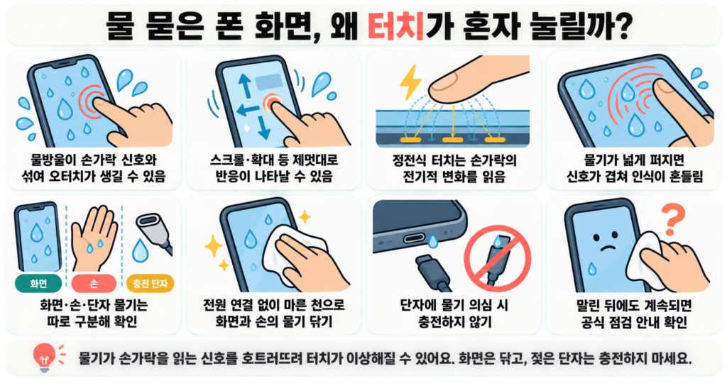 물 묻은 폰 화면, 왜 터치가 혼자 눌릴까?
