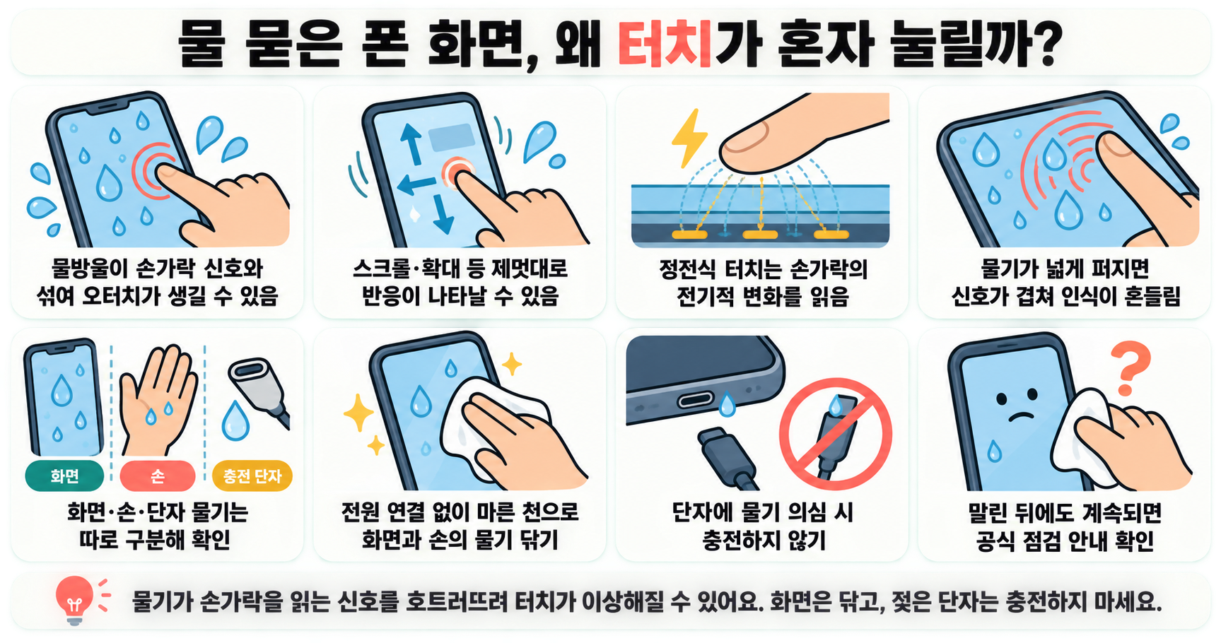 물 묻은 폰 화면, 왜 터치가 혼자 눌릴까?