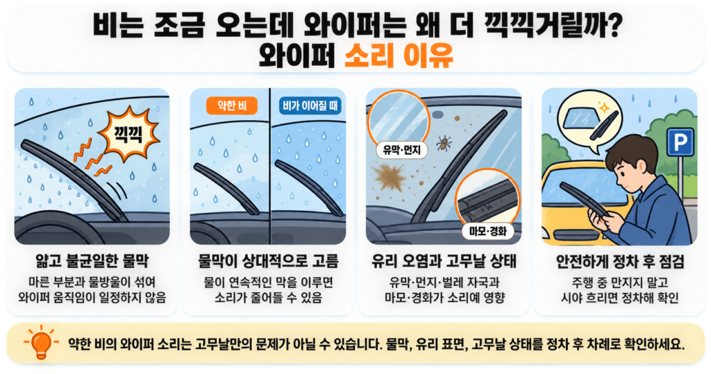 비는 조금 오는데 와이퍼는 왜 더 끽끽거릴까? 와이퍼 소리 이유