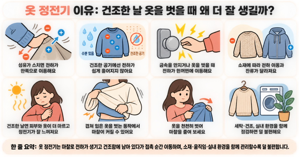 옷 정전기 이유: 건조한 날 옷을 벗을 때 왜 더 잘 생길까?