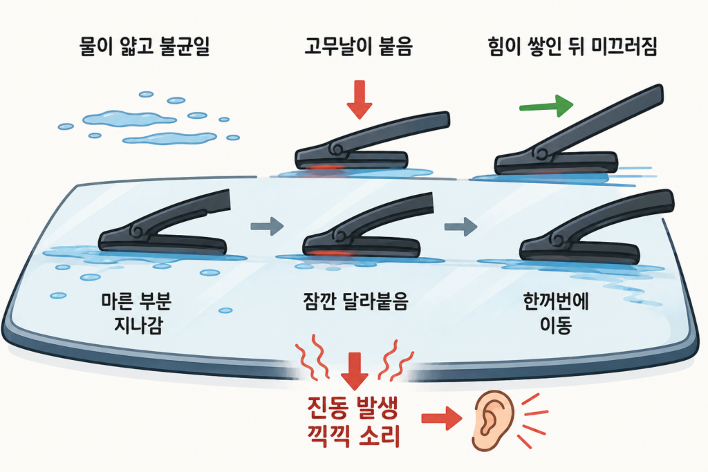 비는 조금 오는데 와이퍼는 왜 더 끽끽거릴까? 와이퍼 소리 이유 설명 도식