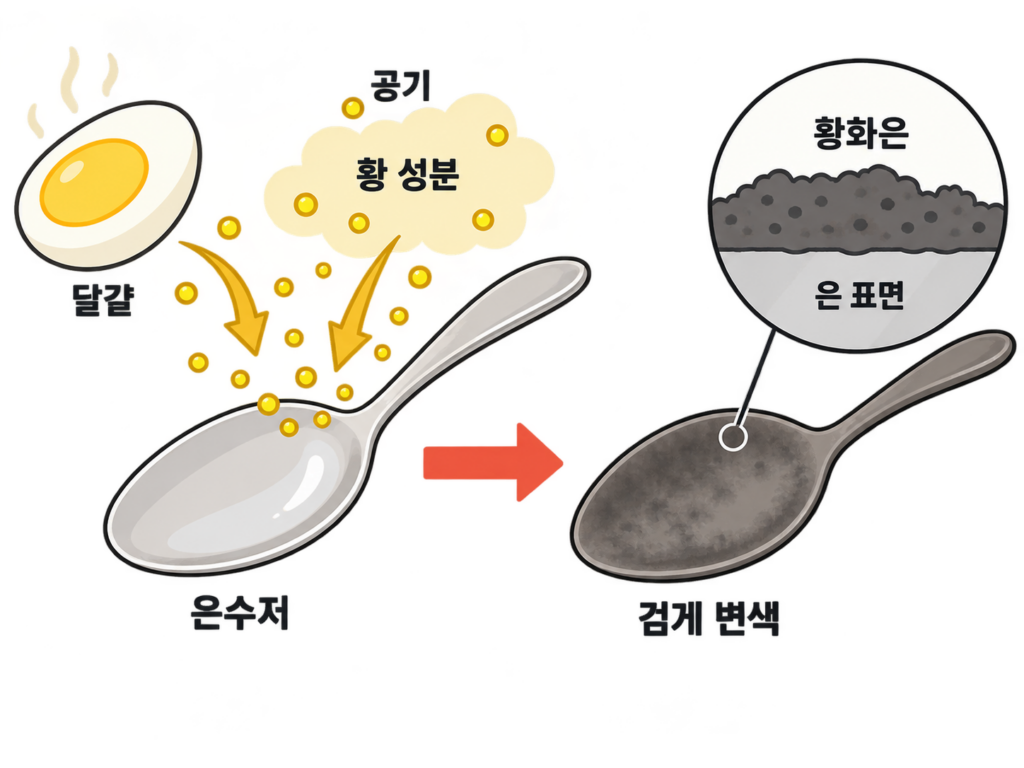 은수저는 왜 검게 변할까? 녹 아닌 검은 막의 정체 설명 도식