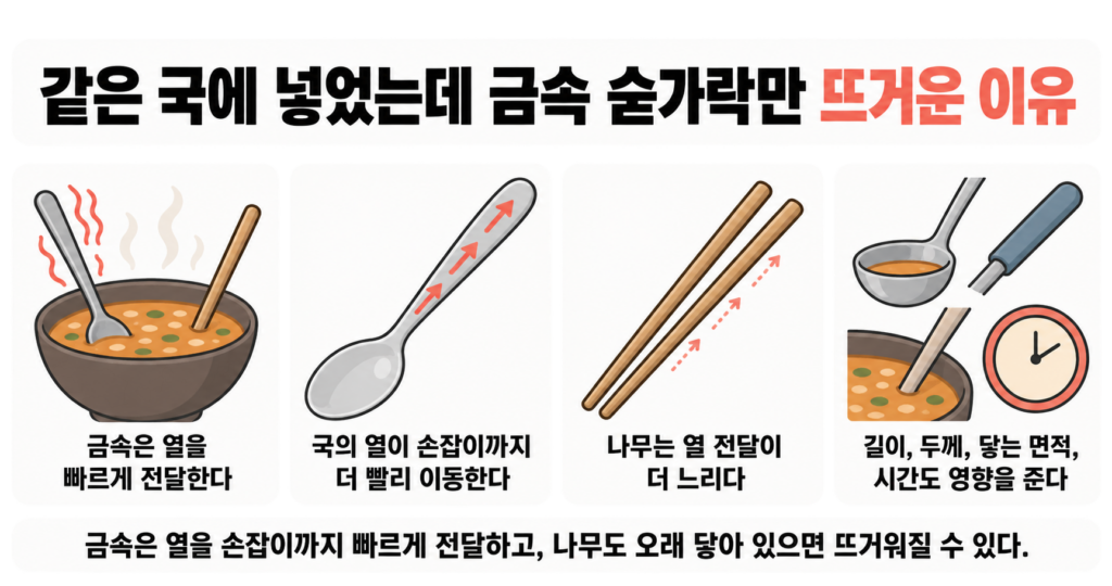 같은 국에 넣었는데 금속 숟가락만 뜨거운 이유