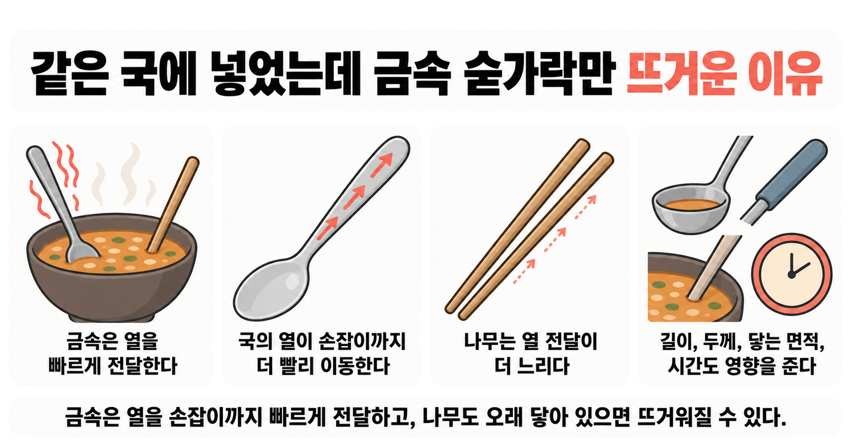 같은 국에 넣었는데 금속 숟가락만 뜨거운 이유