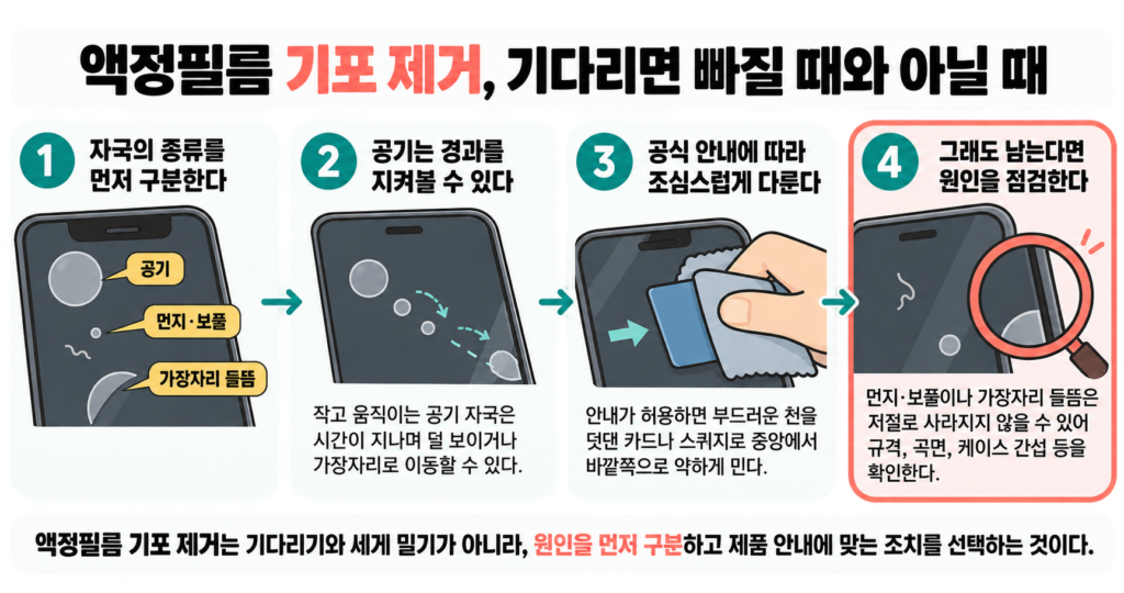 액정필름 기포 제거, 기다리면 빠질 때와 아닐 때