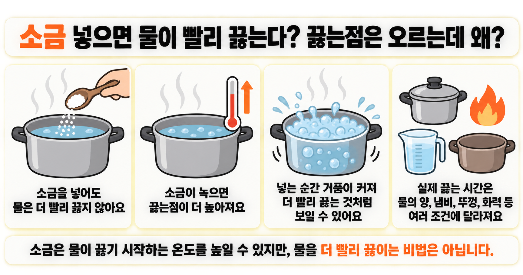 소금 넣으면 물이 빨리 끓는다? 끓는점은 오르는데 왜?