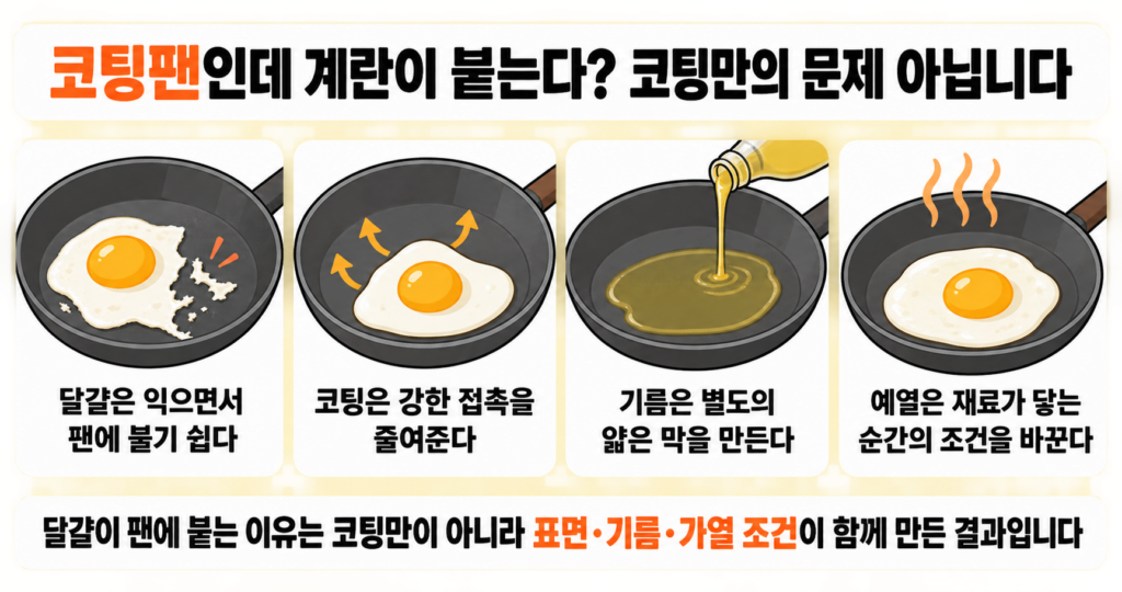 코팅팬인데 계란이 붙는다? 코팅만의 문제 아닙니다