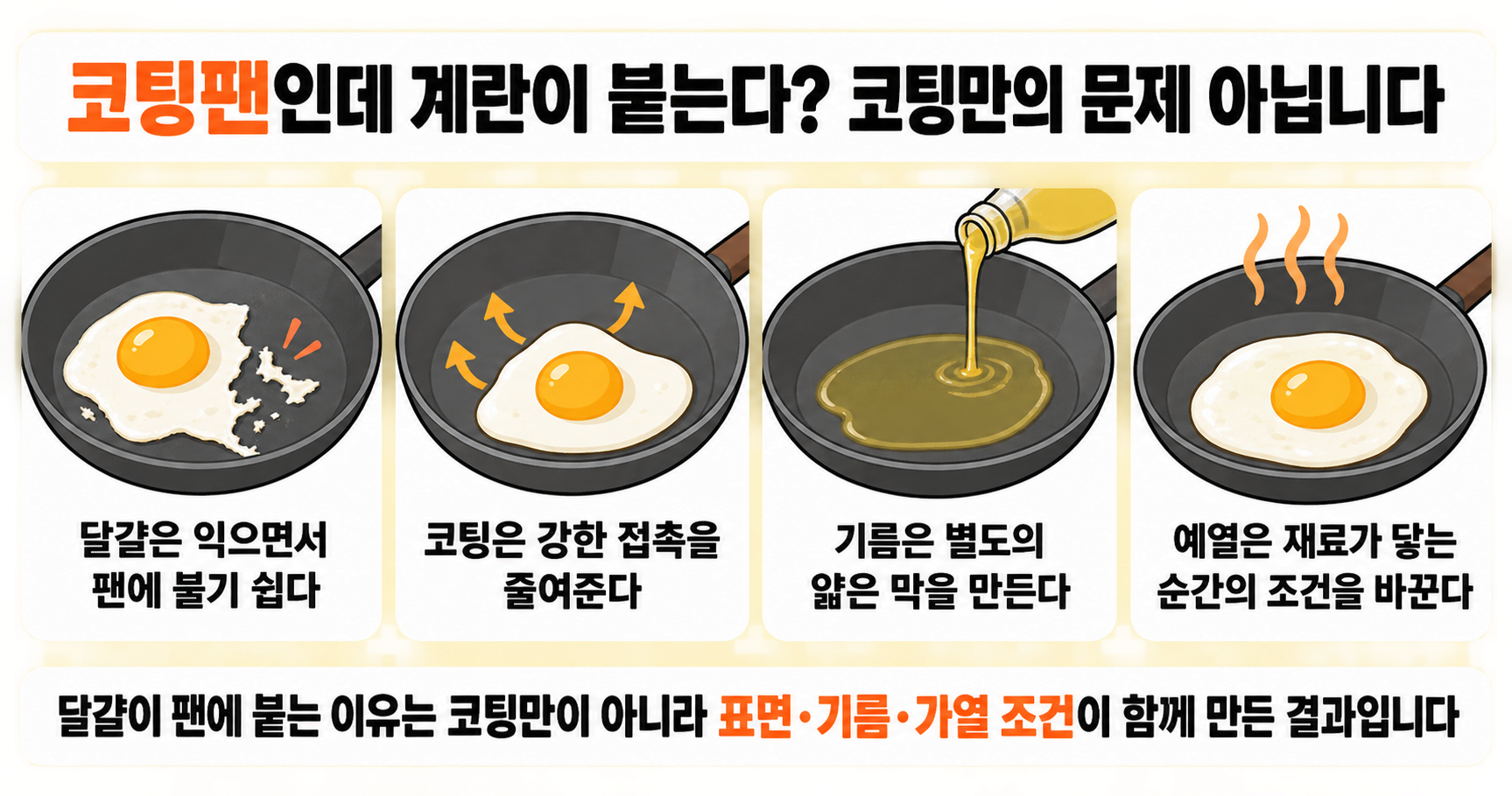 코팅팬인데 계란이 붙는다? 코팅만의 문제 아닙니다