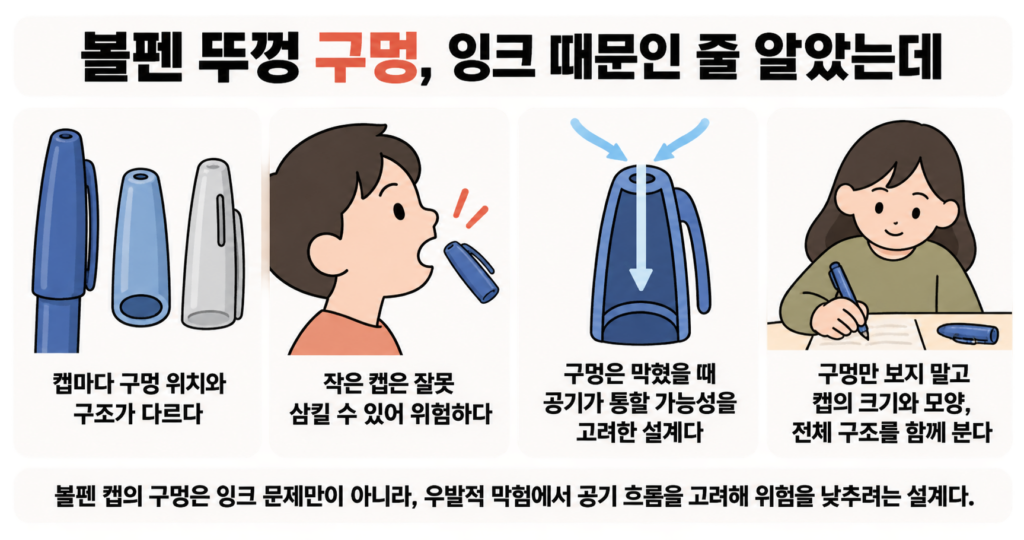 볼펜 뚜껑 구멍, 잉크 때문인 줄 알았는데