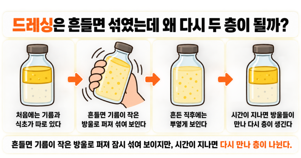 드레싱은 흔들면 섞였는데 왜 다시 두 층이 될까?