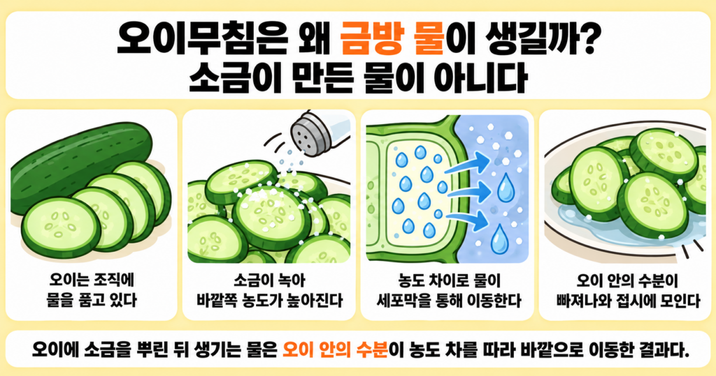오이무침은 왜 금방 물이 생길까? 소금이 만든 물이 아니다
