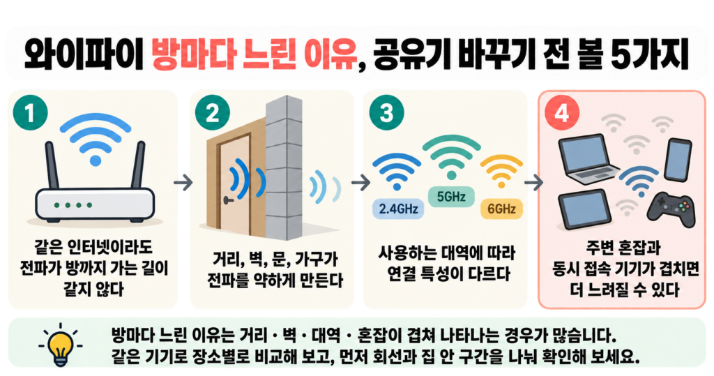 와이파이 방마다 느린 이유, 공유기 바꾸기 전 볼 5가지