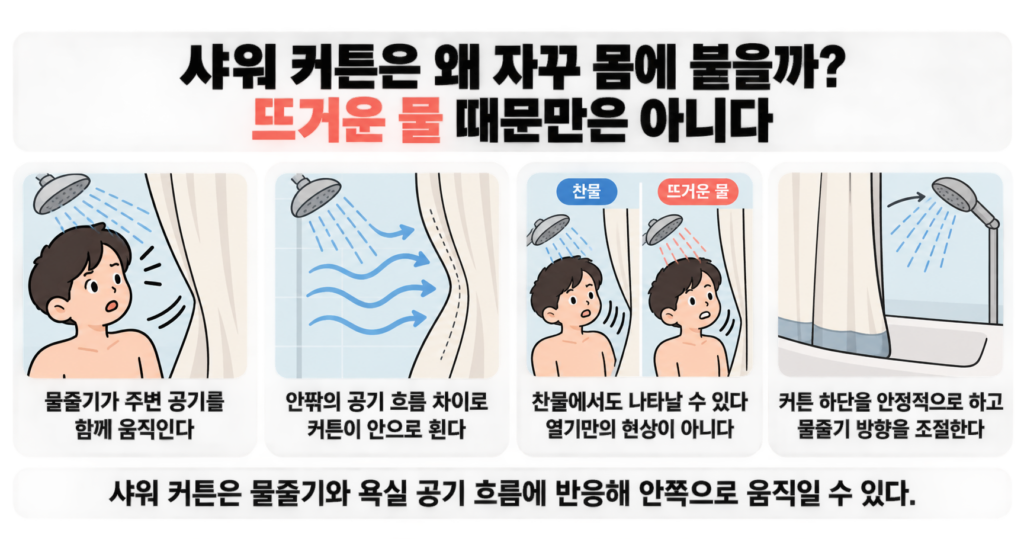 샤워 커튼은 왜 자꾸 몸에 붙을까? 뜨거운 물 때문만은 아니다
