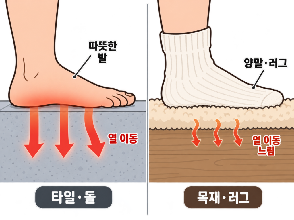 집은 따뜻한데 바닥은 왜 차갑나? 발이 시린 이유 설명 도식