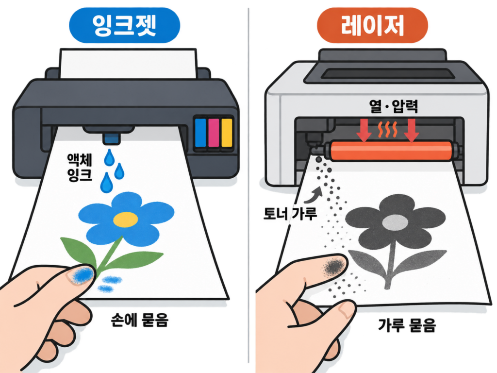 프린터 잉크 번지는 이유, 헤드 청소 전 꼭 구분할 것 설명 도식