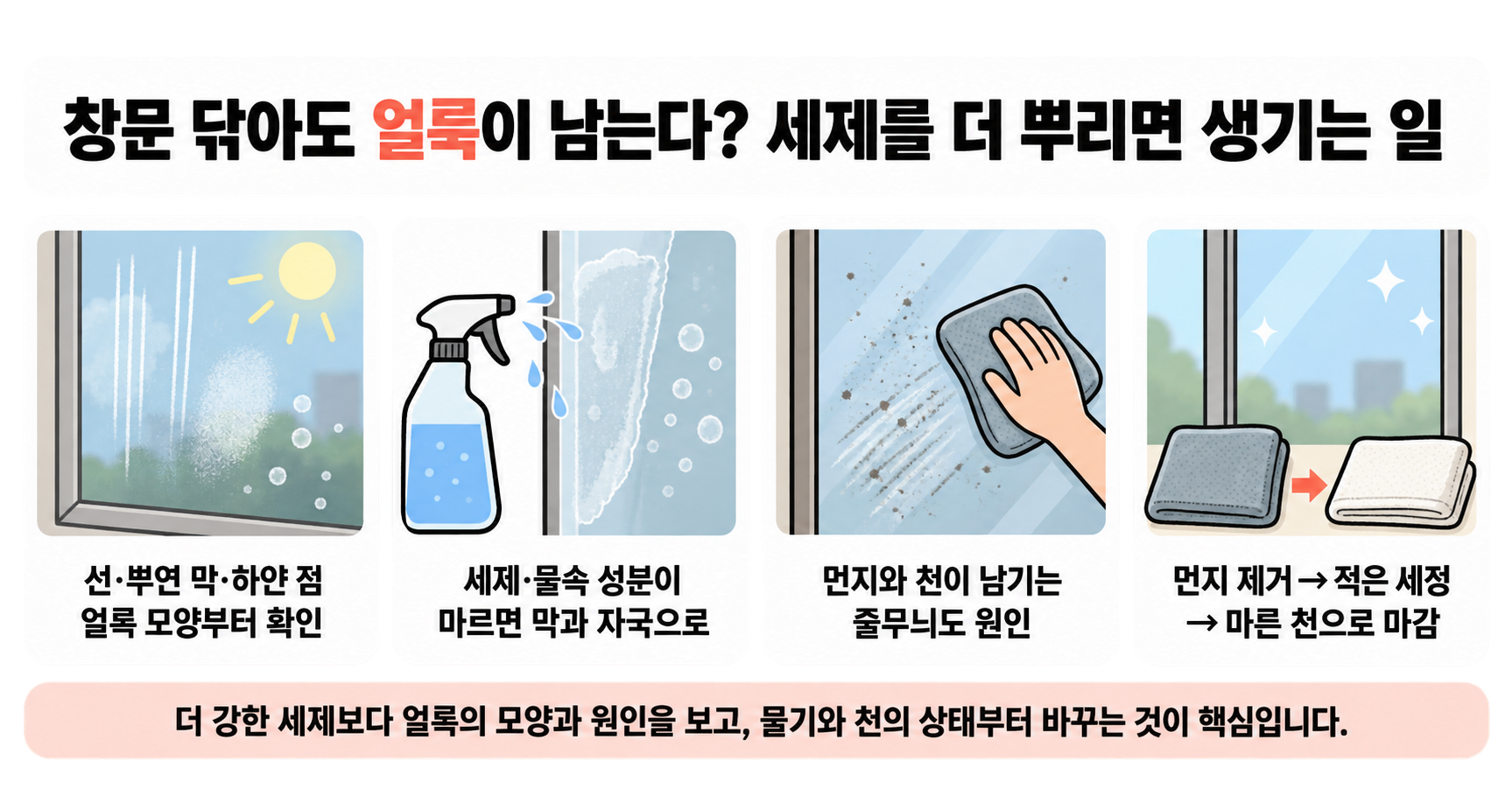 창문 닦아도 얼룩이 남는다? 세제를 더 뿌리면 생기는 일