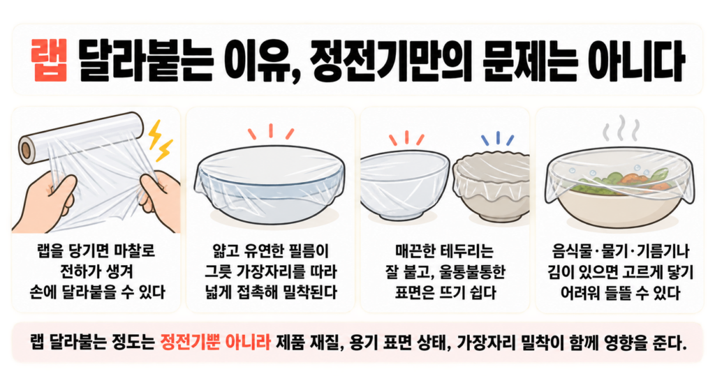 랩 달라붙는 이유, 정전기만의 문제는 아니다