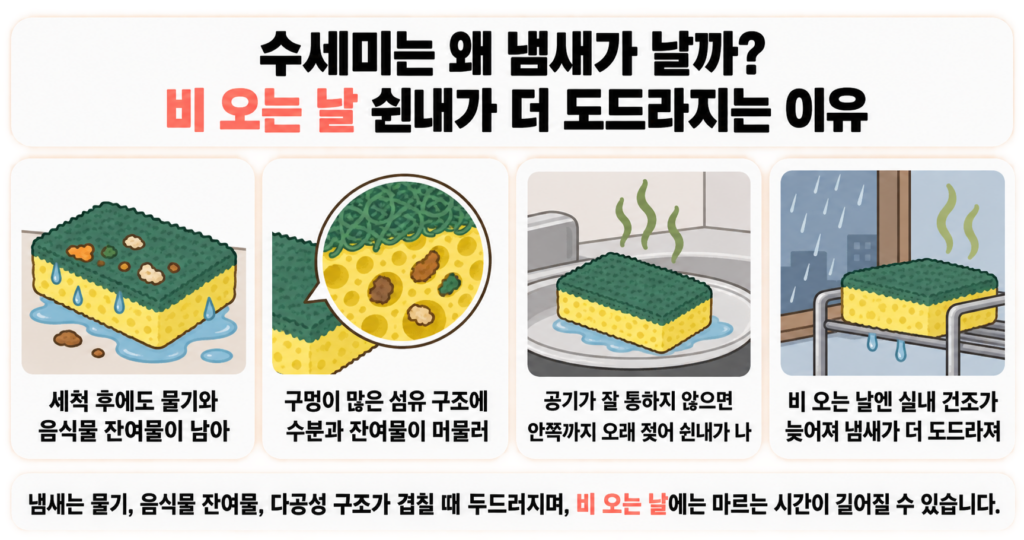 수세미는 왜 냄새가 날까? 비 오는 날 쉰내가 더 도드라지는 이유