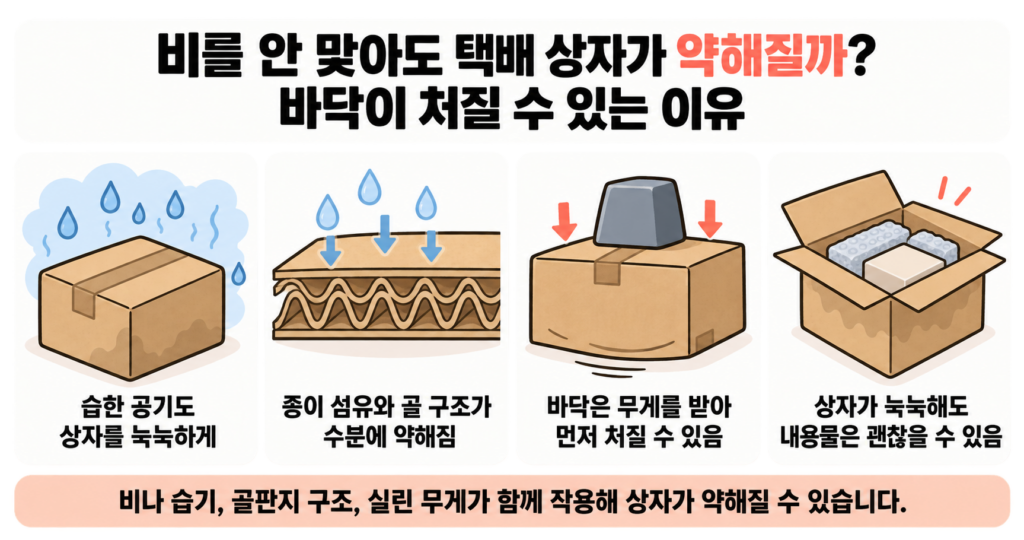 비를 안 맞아도 택배 상자가 약해질까? 바닥이 처질 수 있는 이유