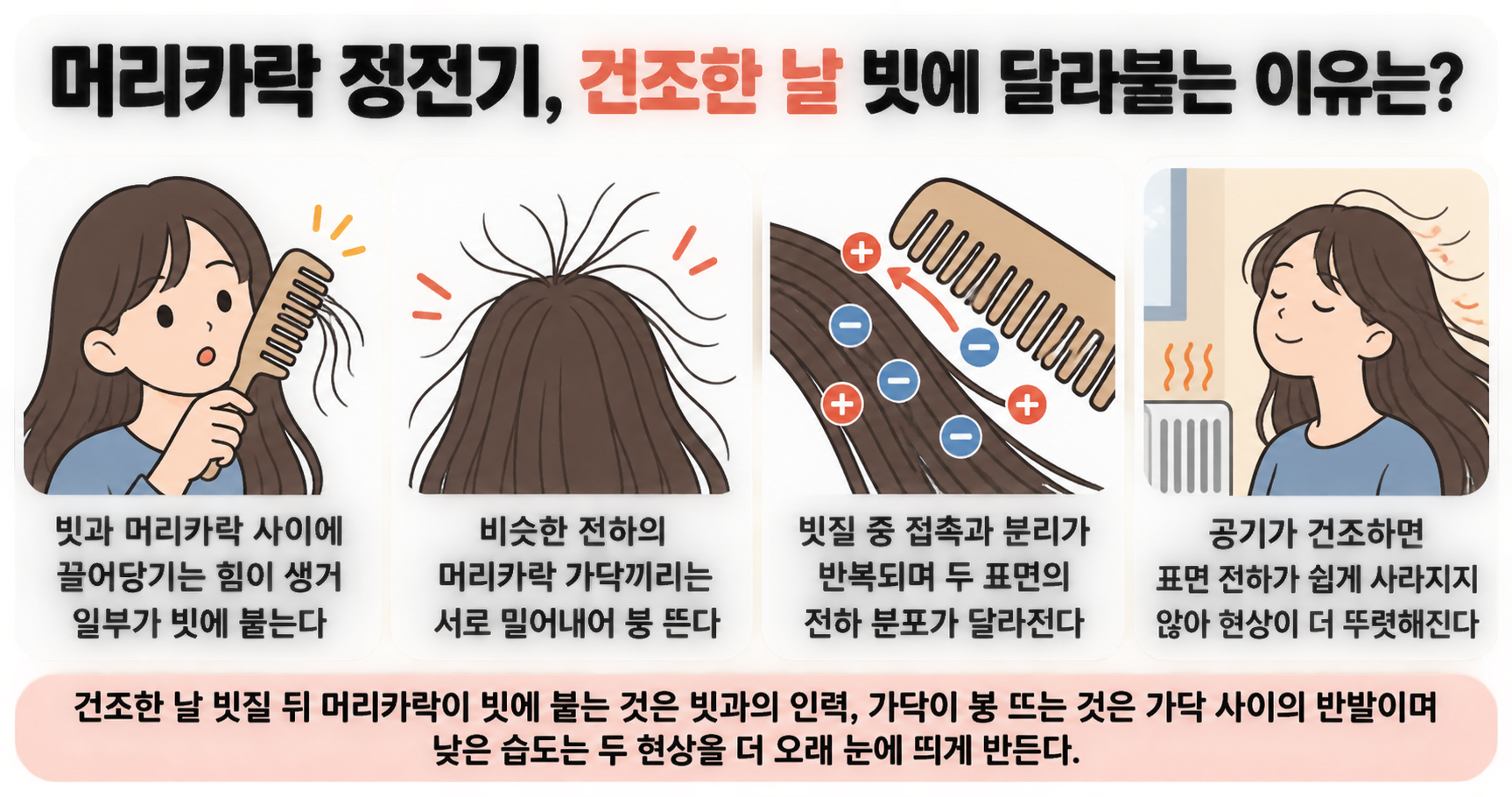 머리카락 정전기, 건조한 날 빗에 달라붙는 이유는?
